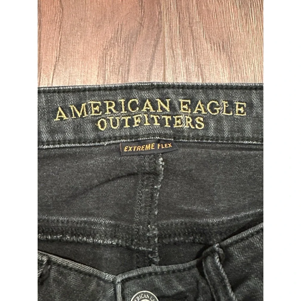 American‎ Eagle Jeans Mens 31x30* Black Skinny Ripped Low Rise Stretch Denim